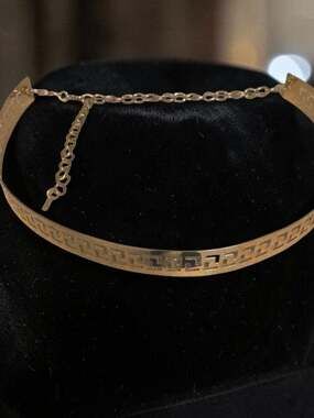 Lynne Gold Tone Metal Greek Key Cutout Waist Belt Adjustable Chain Link